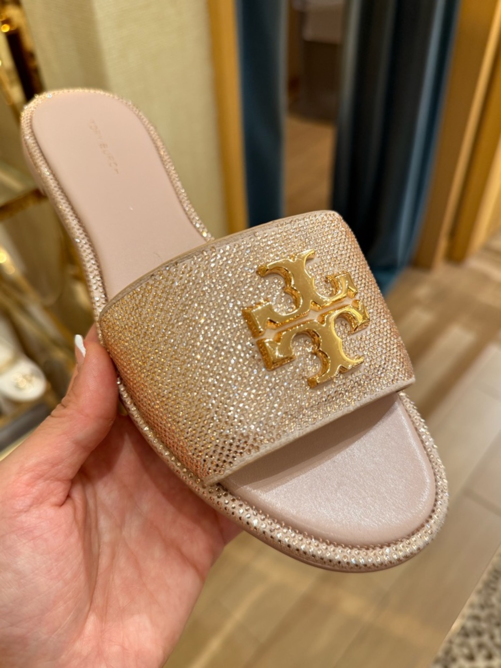 Tory Burch Everly Rhinestone Slide Sandals Posy Pink / Gold, RUNS SMALL $375$